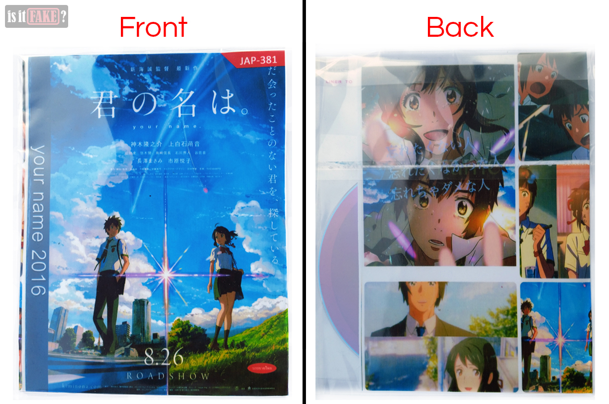 A look at the fake Your Name DVD's front and back covers