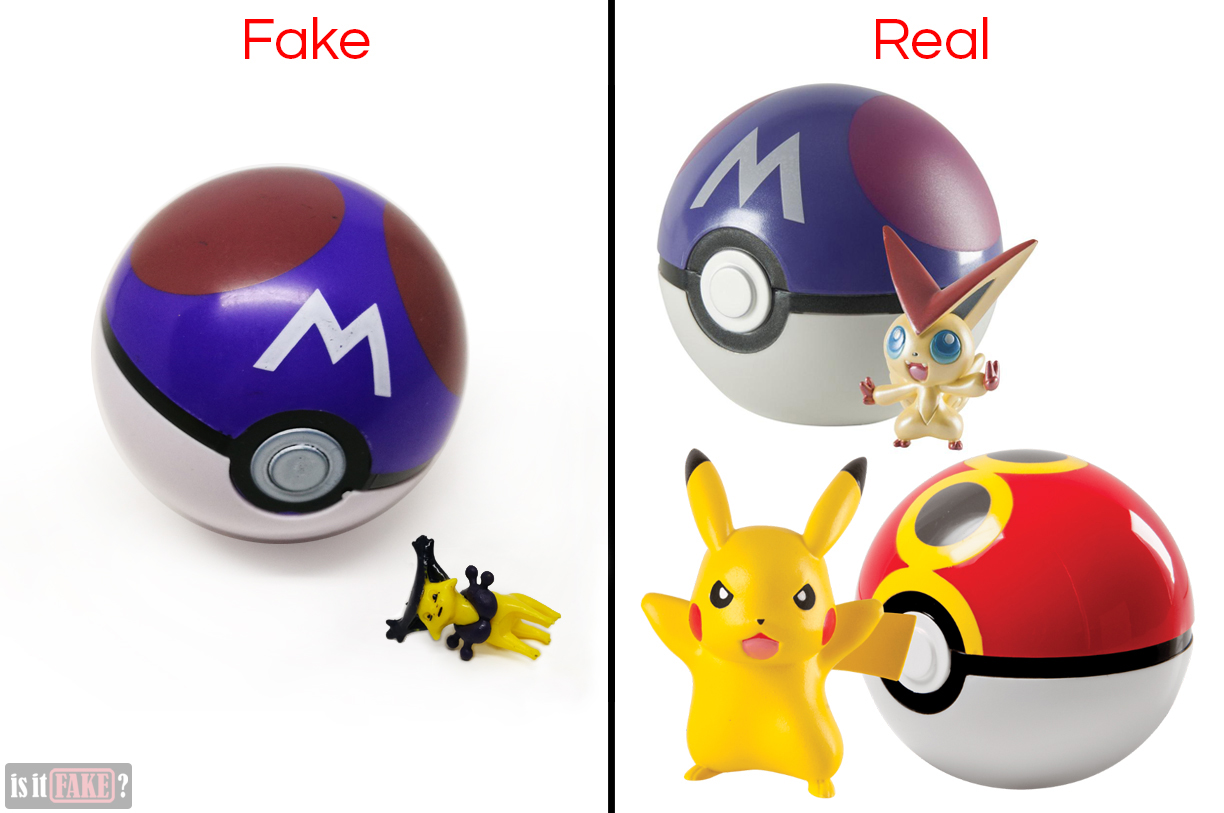 Comparison between fake Pokemon Master Ball, and an official Pokemon Master Ball and Pokemon Ball