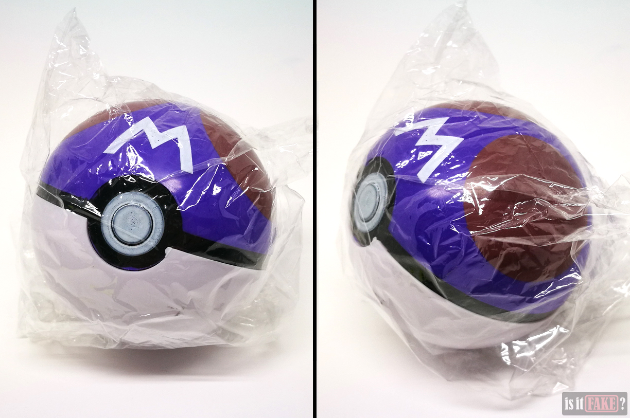 Two images of fake Pokemon Ball wrapped in plastic