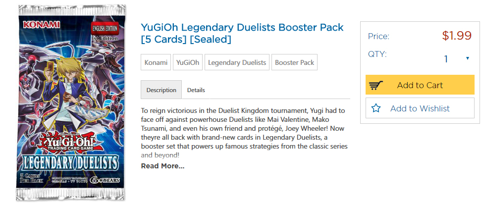 Yu-Gi-Oh! Legendary Duelists Booster Pack on ToyWiz