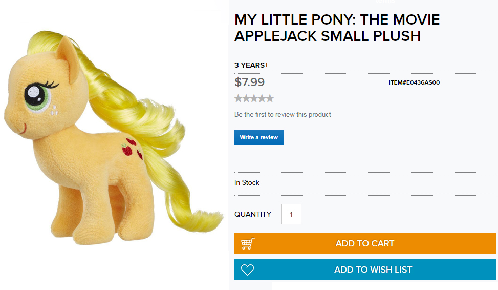 Official My Little Pony: Friendship is Magic Applejack movie version plush doll on Hasbro online store