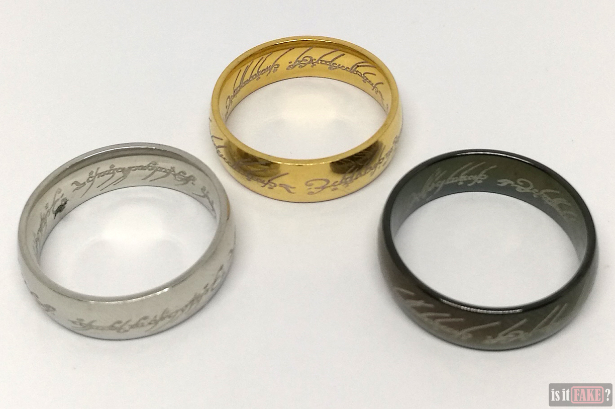 Fake Lord of the Rings gold, silver, and black The One Rings