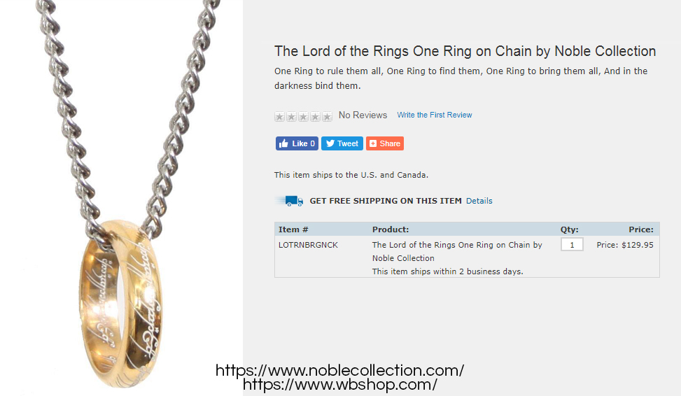 Official The Lord of the Rings One Ring on Warner Bros. online store