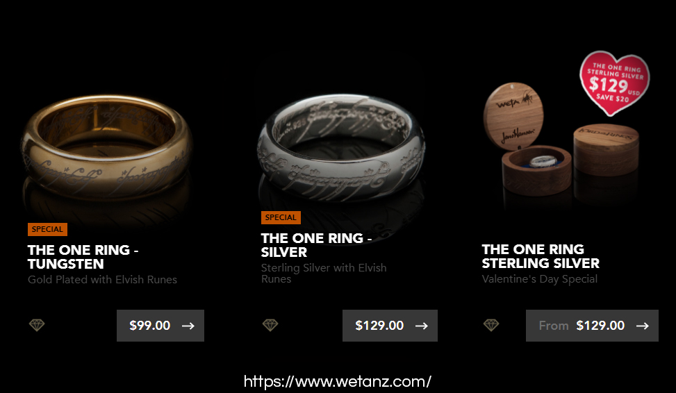 Official rings on Weta online store