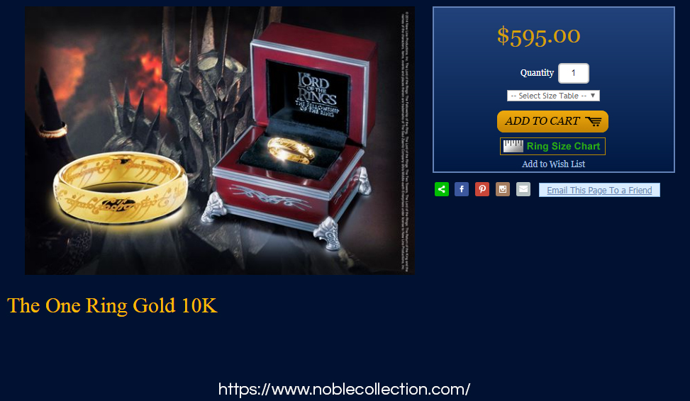 10k solid gold ring on Noble Collection online store