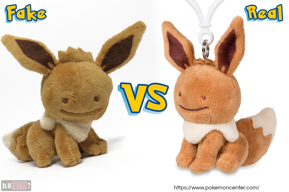 Fake vs. official Ditto as Eevee Pokémon plush keychain