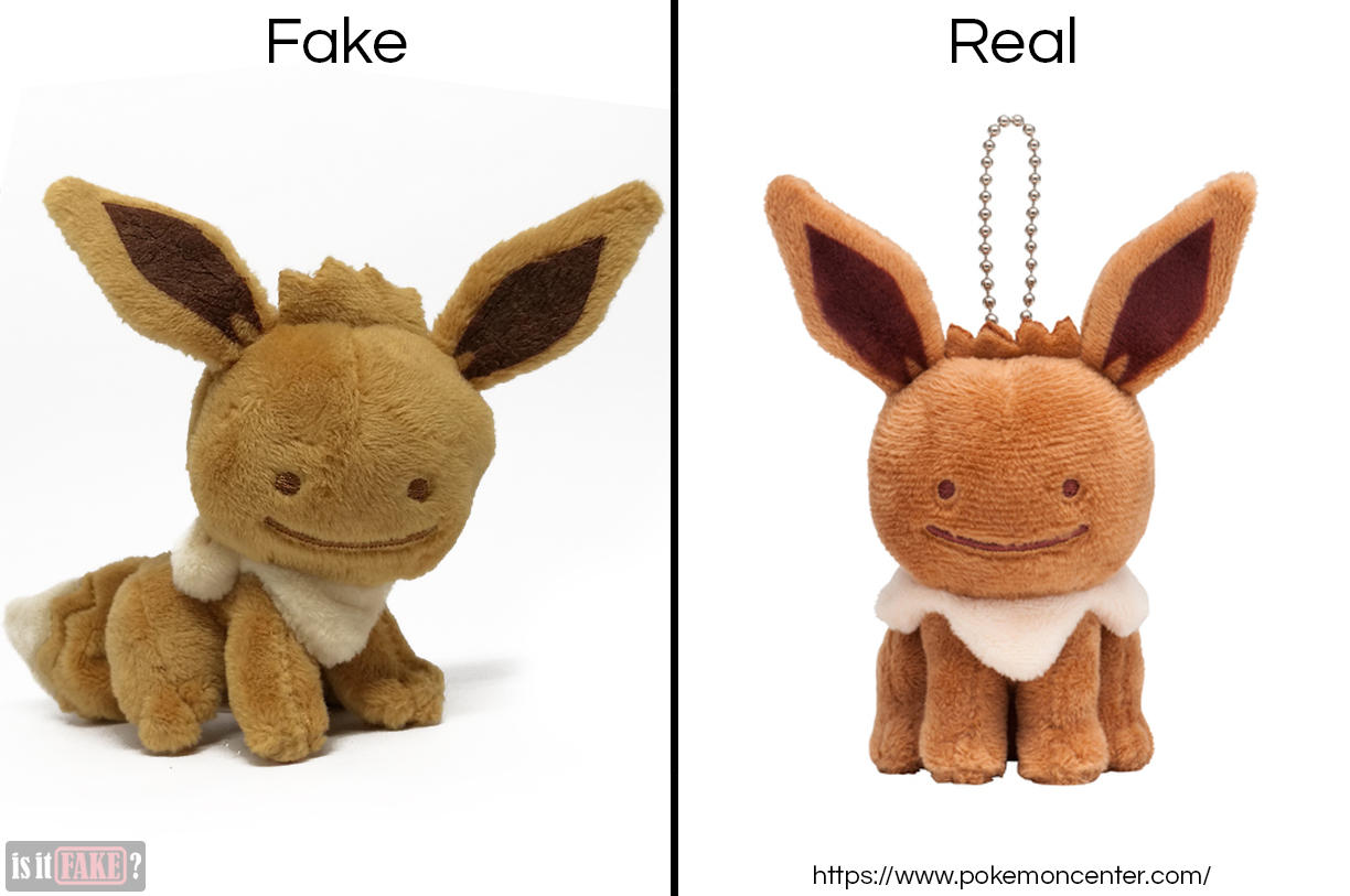 Fake vs. official Ditto as Eevee plush keychain