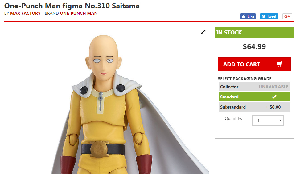 Official Figma 310 One Punch Man Saitama figure on Big Bad Toys Store