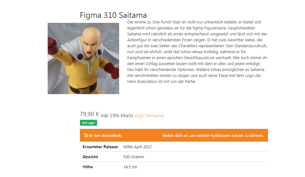 Official Figma 310 One Punch Man Saitama figure on Figuya