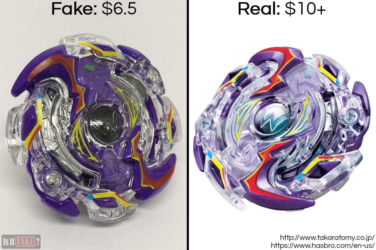 Fake vs. official Beyblade Burst Wild Wyvern V.O., with difference in prices shown