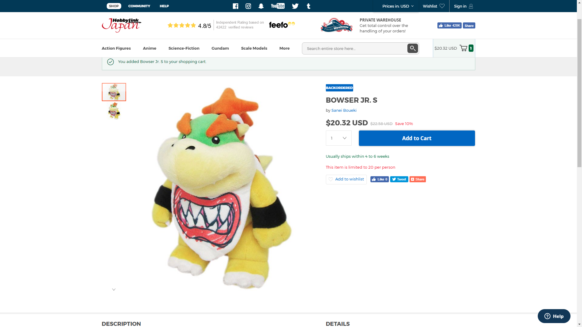 2009 sanei bowser jr plush